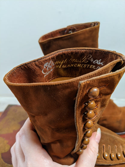 Early 1910s Brown Suede Side Button Boots | Approx Sz 5
