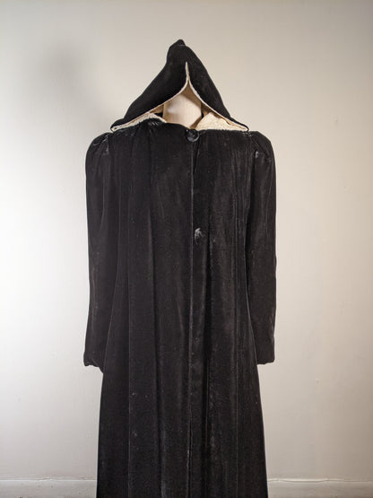 c. 1930s-1940s Hooded Velvet Cloak