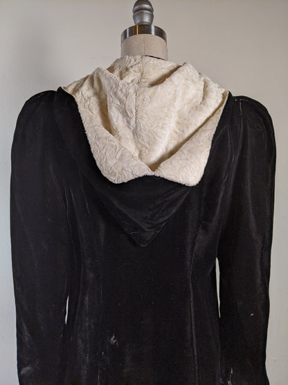 c. 1930s-1940s Hooded Velvet Cloak