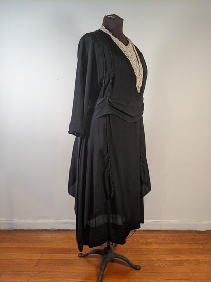 c. 1919-1920 Black Silk Dress