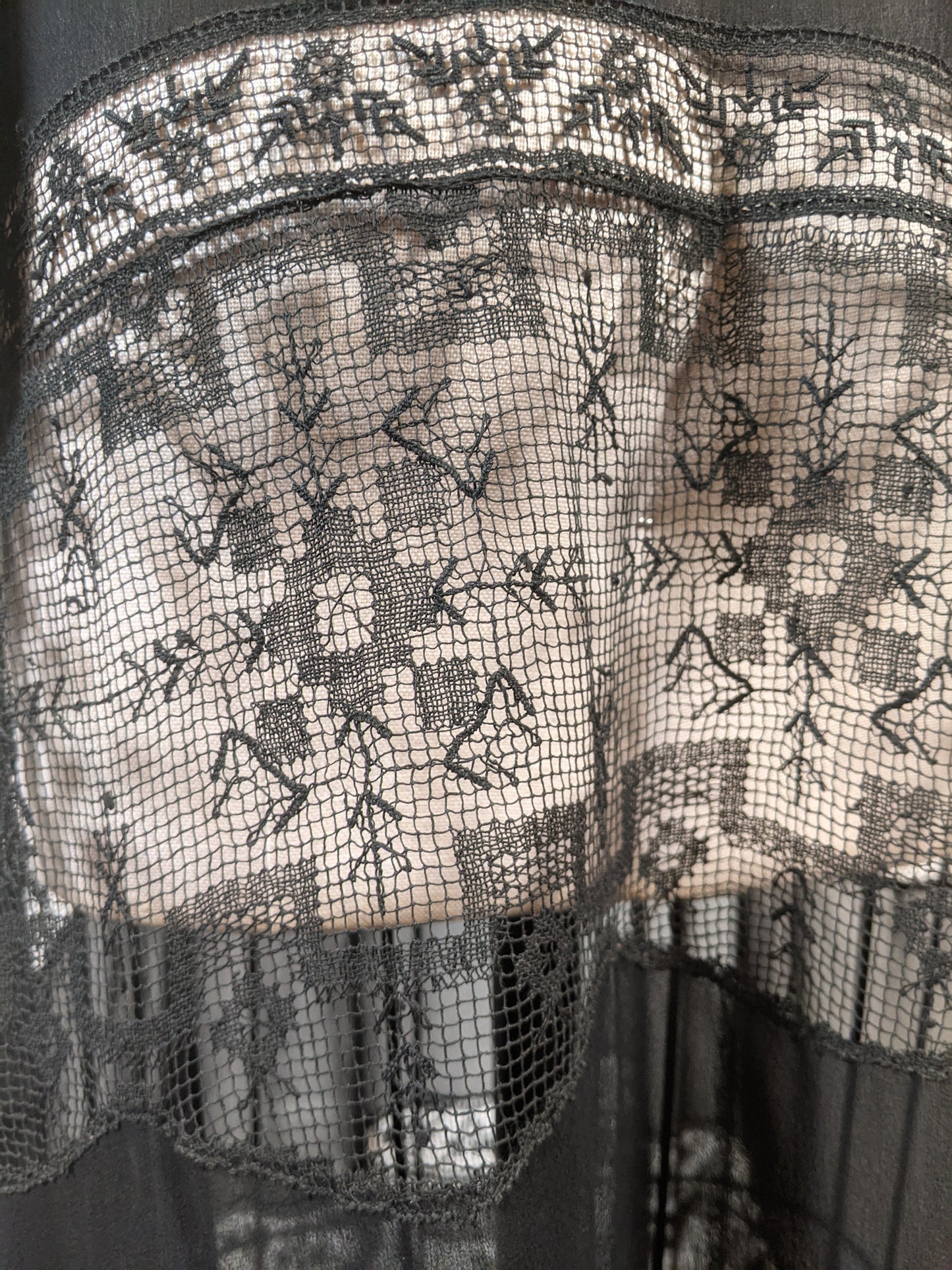 1920s Sheer Black Chiffon + Lace Dress