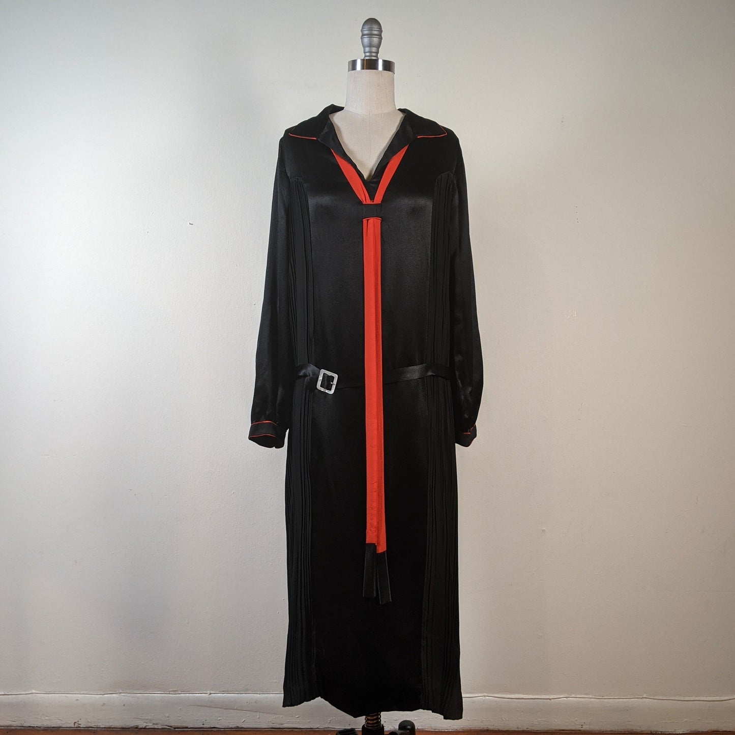 1920s Black + Orange Silk Dress