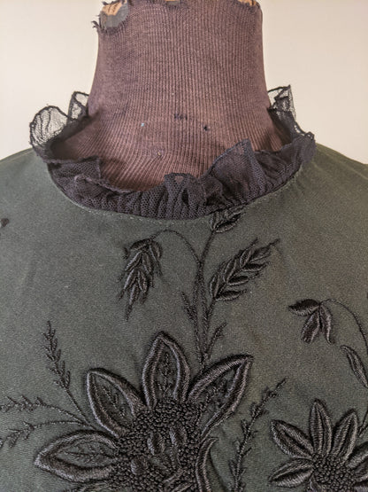 1900s Green + Black Embroidered Shirt-Waist
