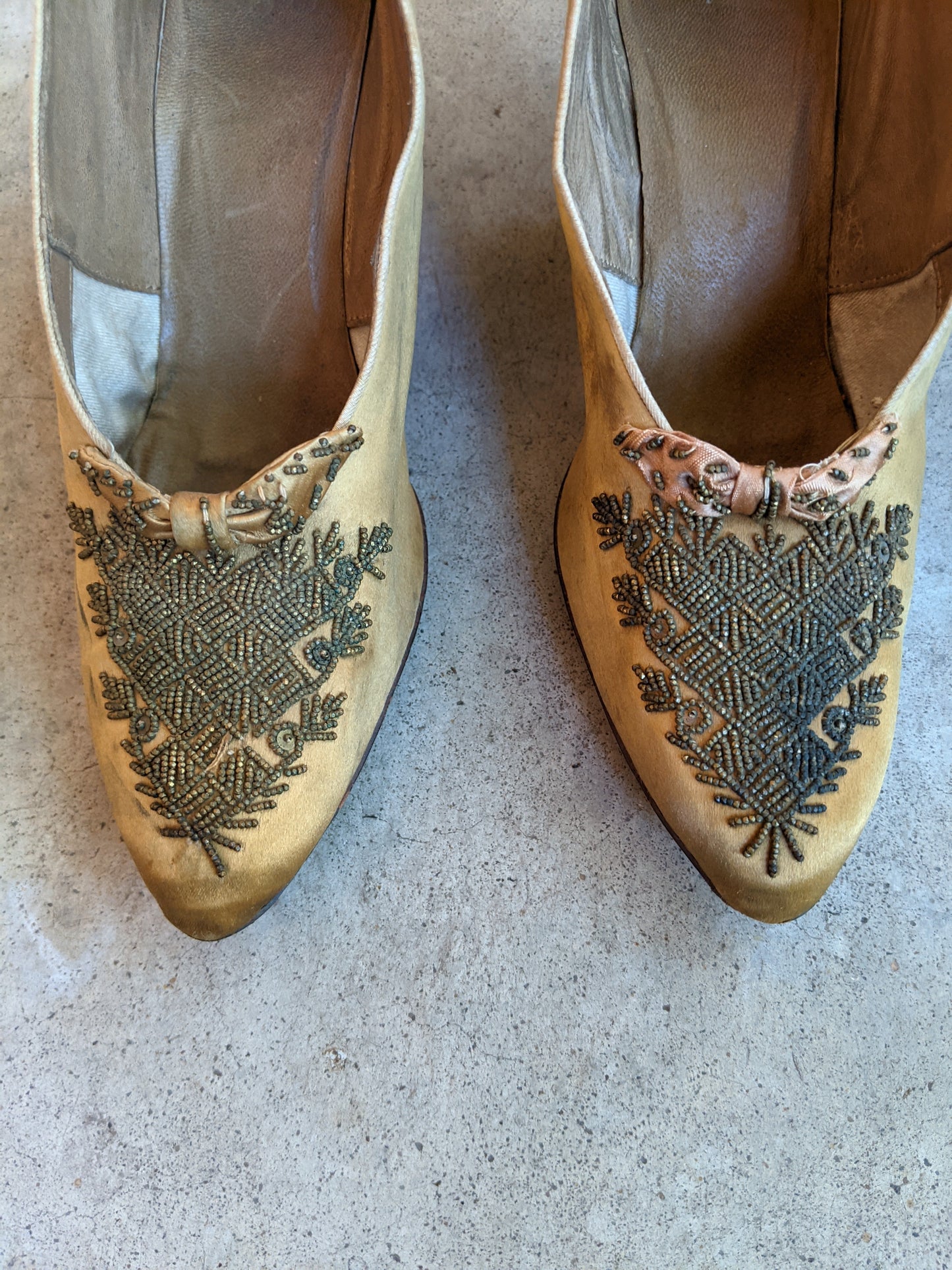 c. Turn of the Century Gold Beaded Pumps