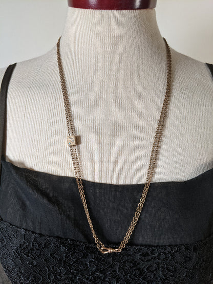 19th c. Gold Filled Long Guard Chain w/ Moon Slide