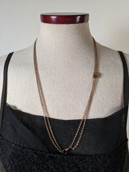 19th c. Gold Filled Long Guard Chain w/ Seed Pearl Slide