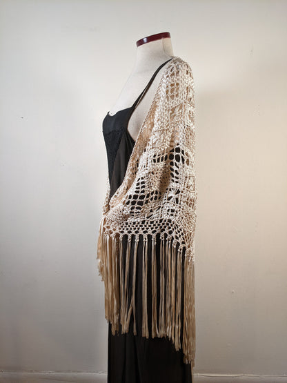 c. 1920s Cream Ribbon Shawl