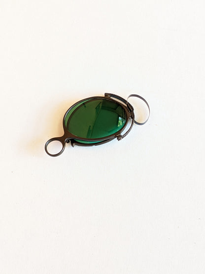 c. 1890s Green Tinted Folding Pince-Nez Glasses in Case