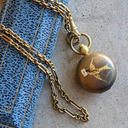 1890s-1900s Hand Painted Sovereign Case + Chain