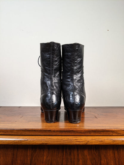 c. 1910s-1920s Black Boots | Approx Sz. 7.5-8