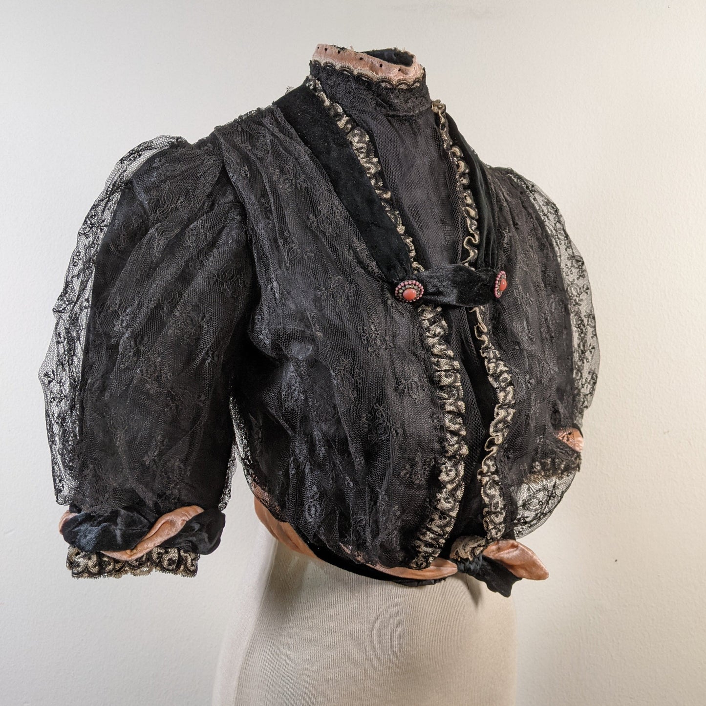 c. 1900s Black + Pink Silk Bodice