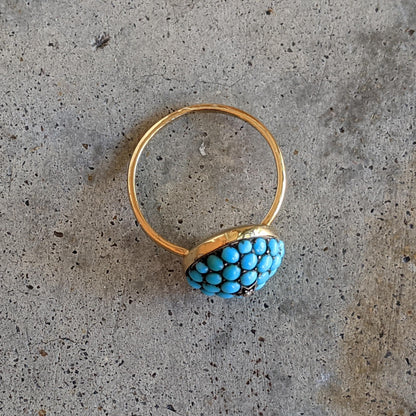 c. 1880s 15k Gold Turquoise + Diamond Bombe Ring