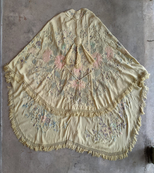 c. 1900s-1910s Pastel Silk Shawl Wrap