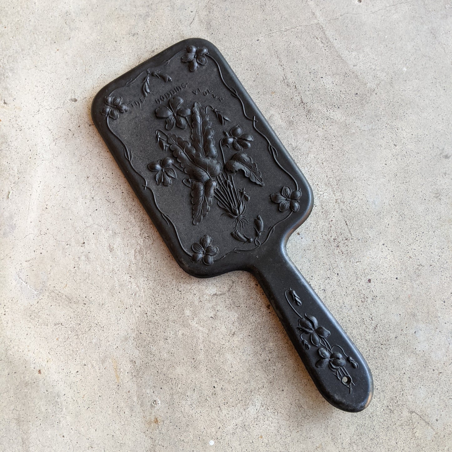 19th c. "Diatite" Hand Mirror - "The Nodding Violet"