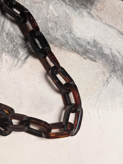 19th c. Tortoise Shell Locket + Chain