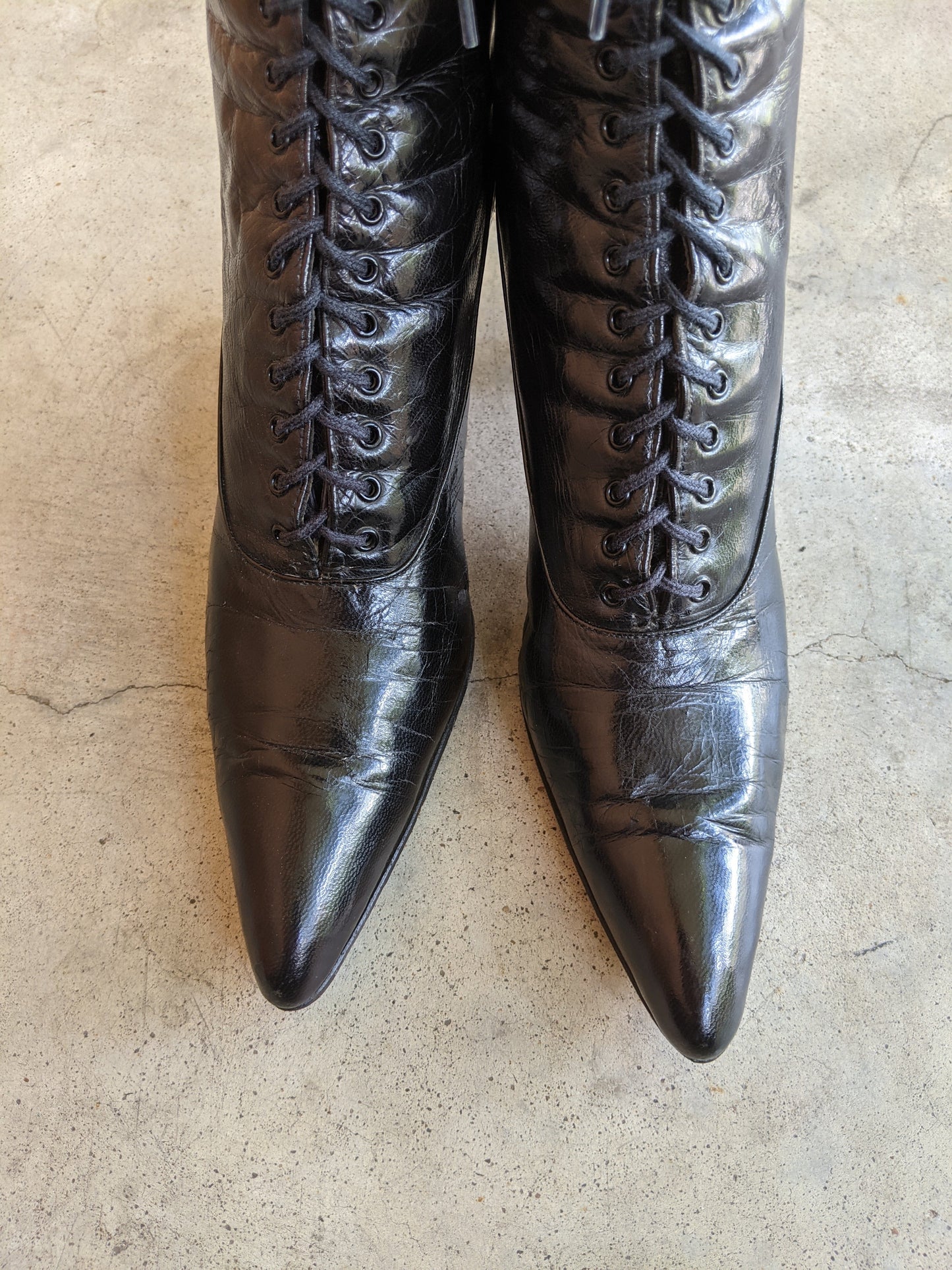 c. 1910s-1920s Black Louis Heel Boots | Approx Sz 5-6