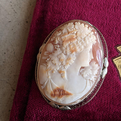c. 1920 14k White Gold Bacchus / Dionysus Cameo