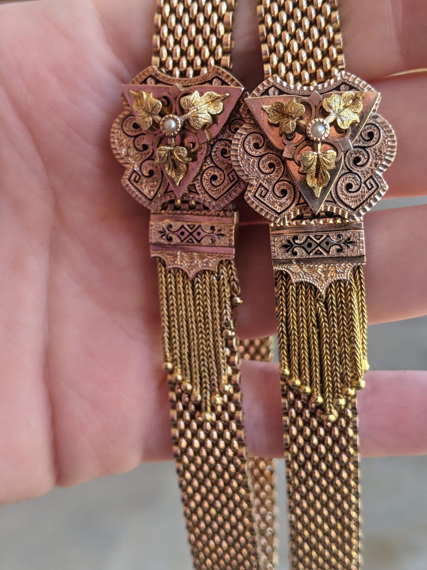 c. 1870s-1880s 14k Gold Mesh Bracelets Pair
