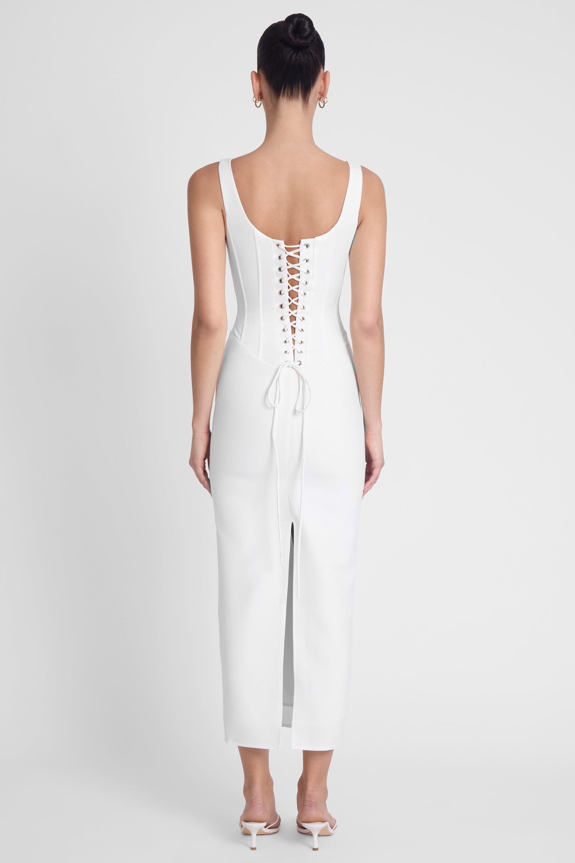 Sancia Collection | White Midi Dress with Sculpting Fit | Elegant Wardrobe Essential for Timeless Style 3