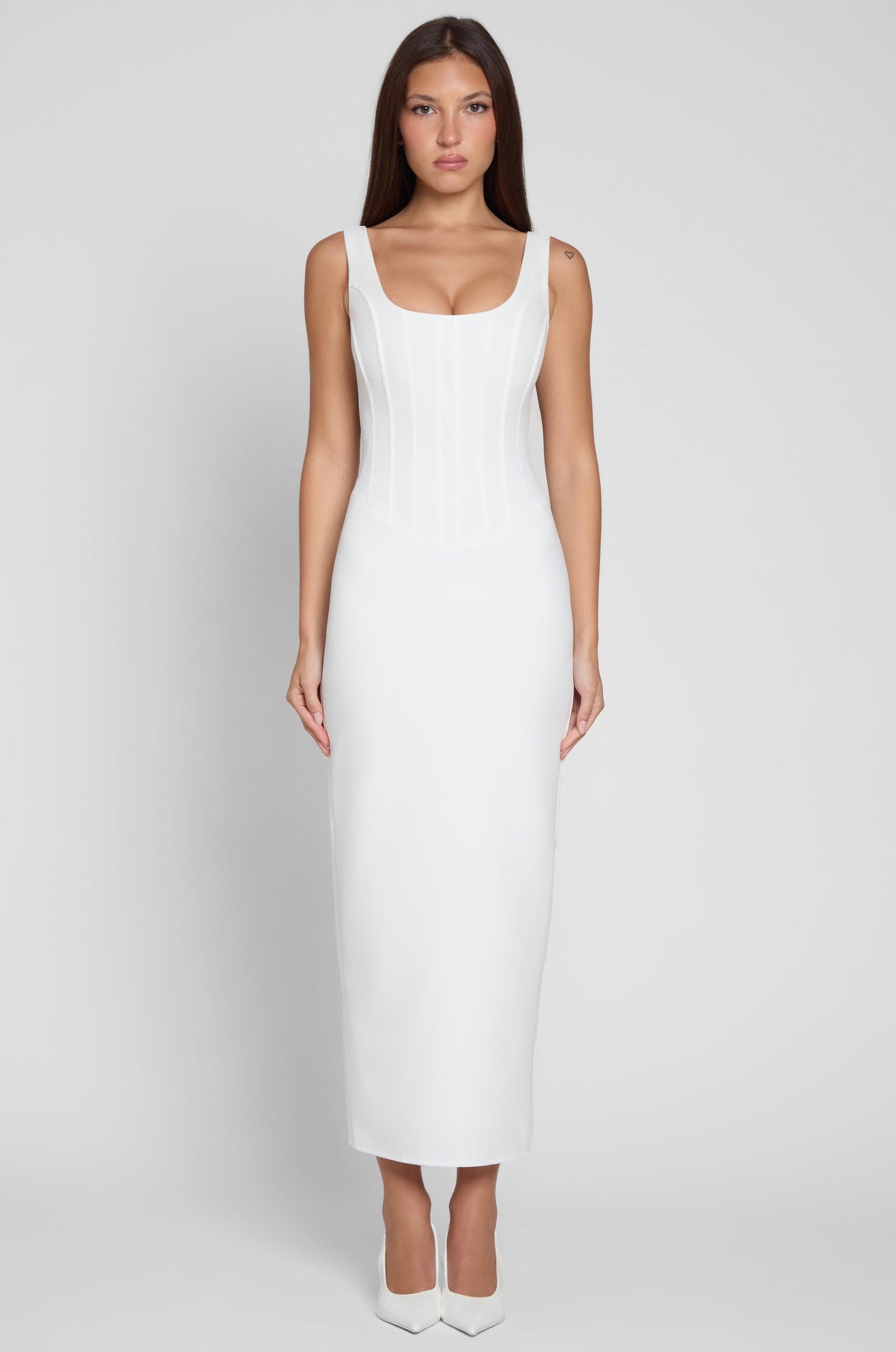 Sancia Collection | White Midi Dress with Sculpting Fit | Elegant Wardrobe Essential for Timeless Style 4