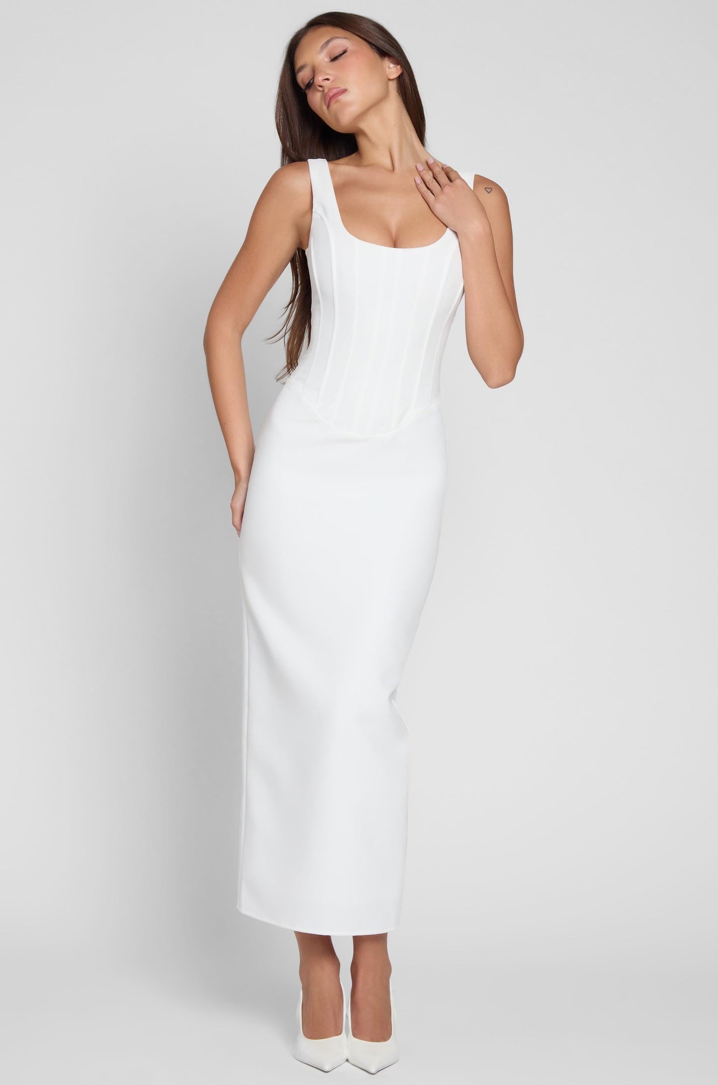 Sancia Collection | White Midi Dress with Sculpting Fit | Elegant Wardrobe Essential for Timeless Style 5
