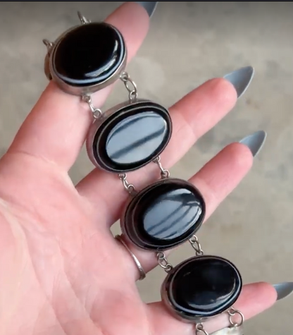 Late 19th c. Bullseye Agate Silver Bracelet