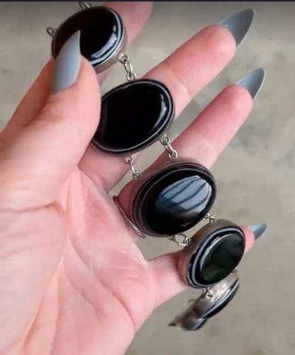 Late 19th c. Bullseye Agate Silver Bracelet