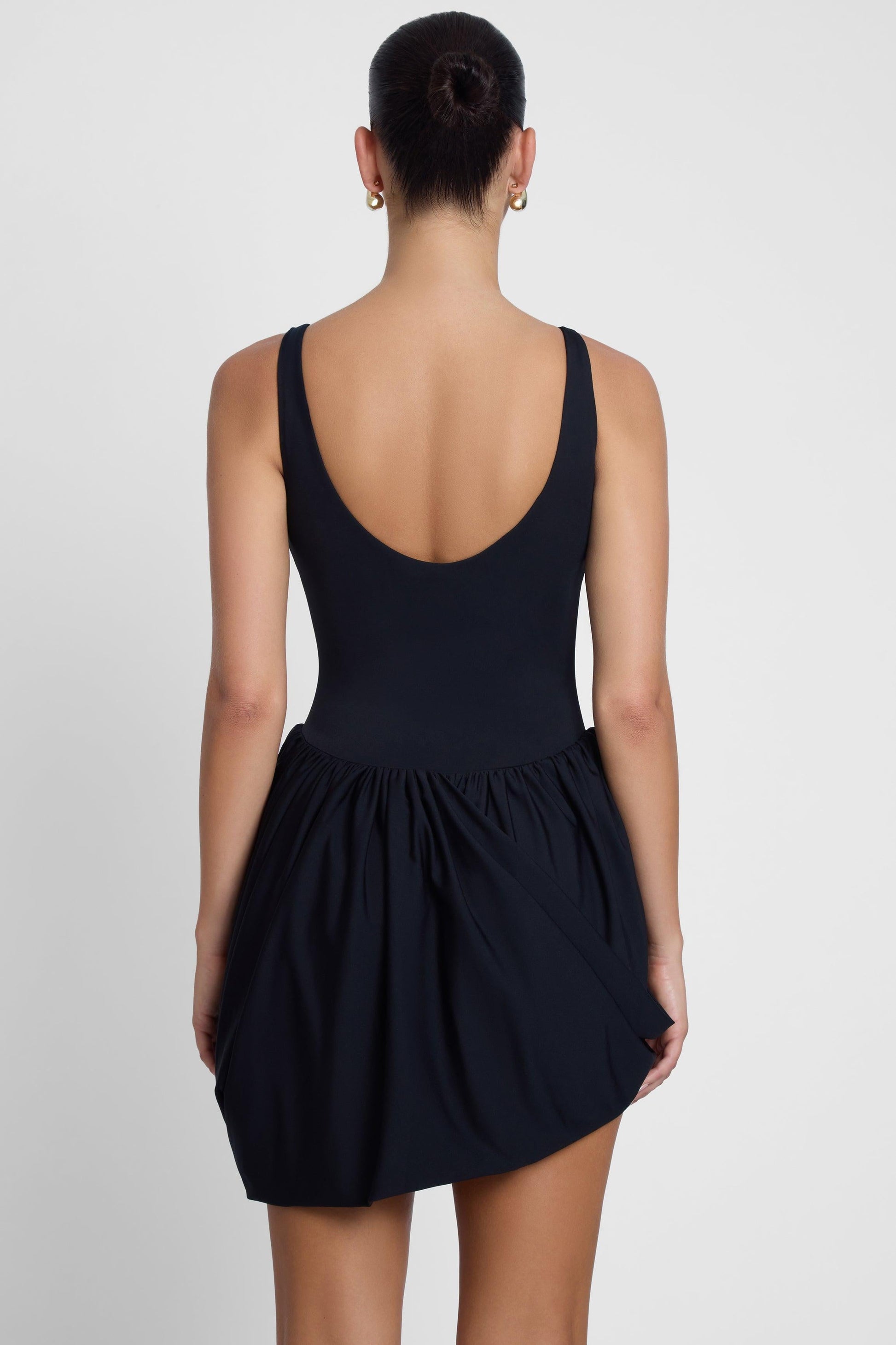 Sculpt Drape | Black Mini Dress with Figure-Flattering Design | Effortless Elegance for Any Occasion 4
