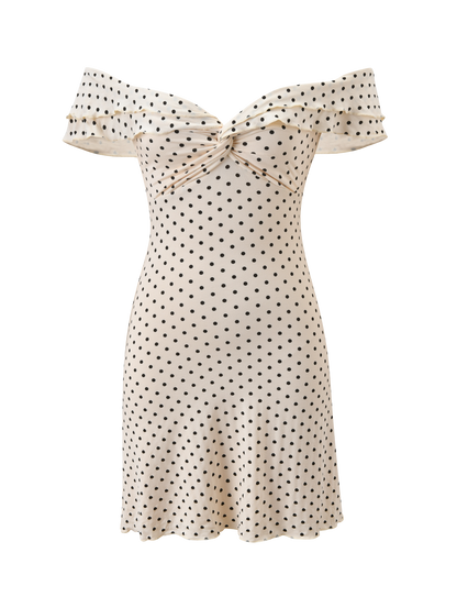 Polka Dot Mini Dress – Off-Shoulder Jersey
