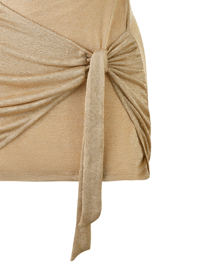 Metallic Knit Mini Dress – High-Neck Cutout
