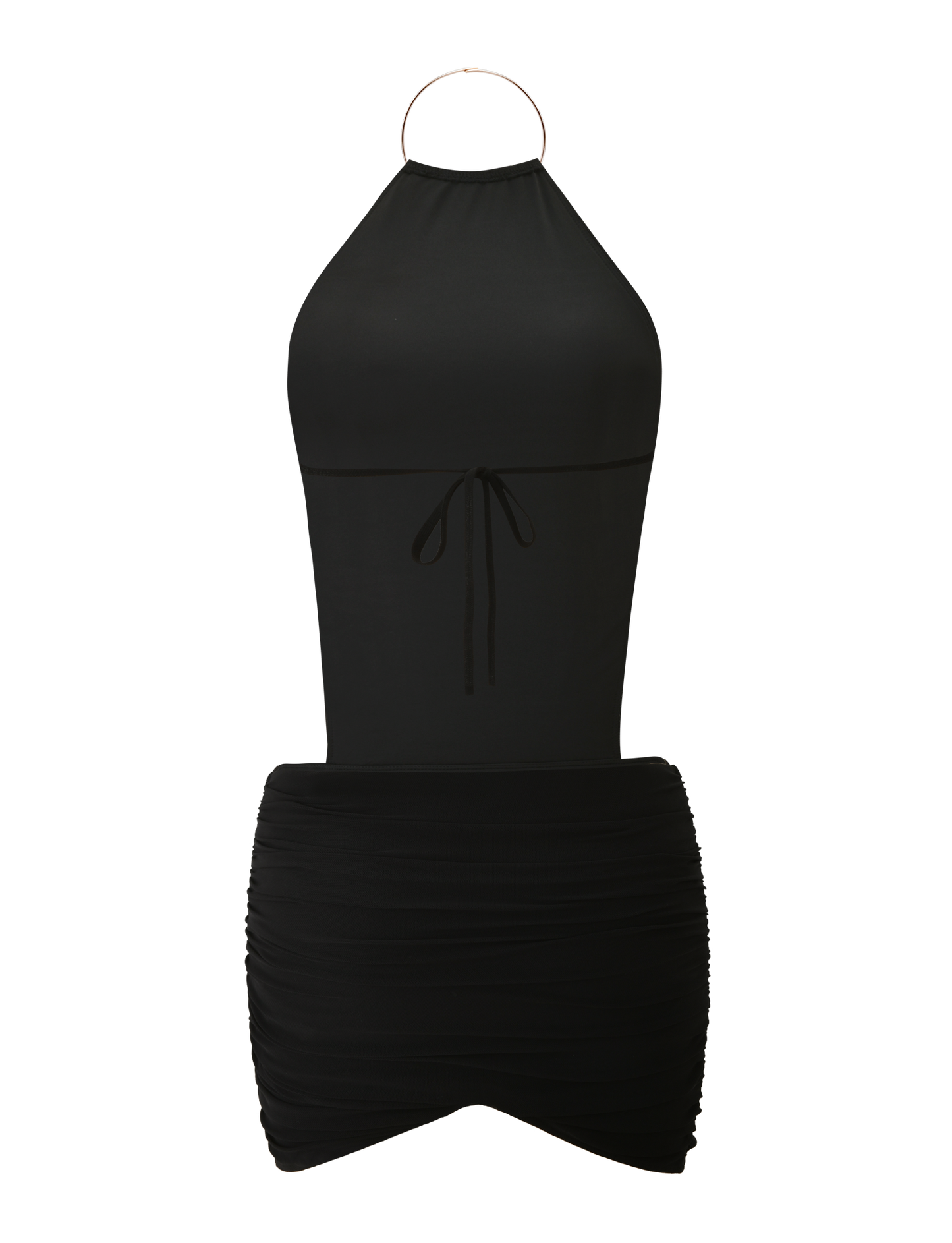 Black High Neck Mini Dress Sculptural Silhouette for Modern Evenings