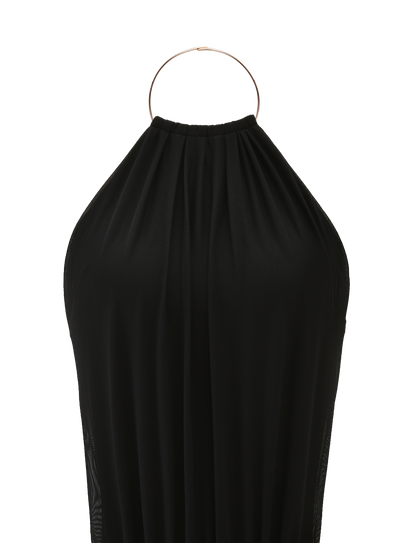 Black High-Neck Open-Back Mini Dress