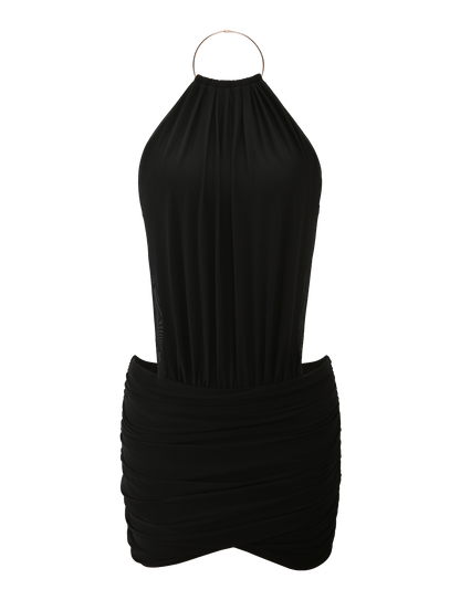 Black High-Neck Open-Back Mini Dress
