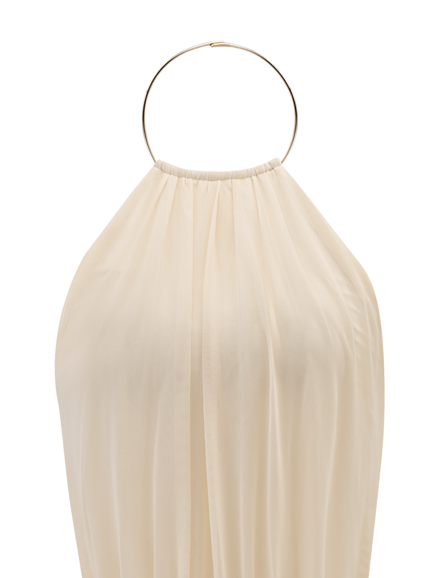 Gathered Ivory High Neck Mini Dress Minimalist Drape for Events