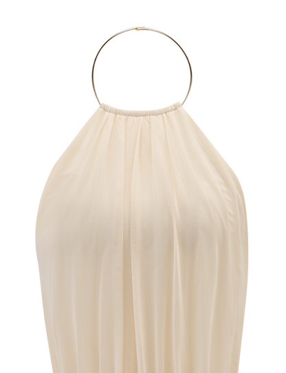 Ivory High Neck Mini Dress – Gathered Drape