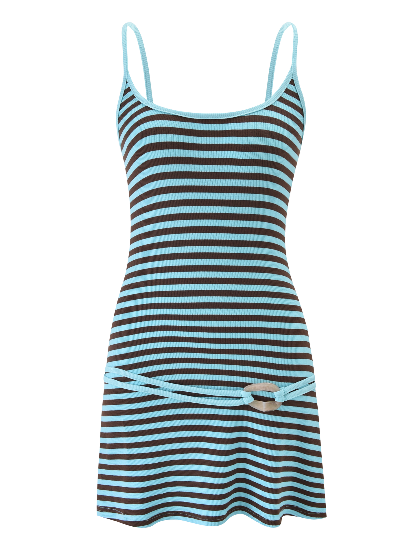 Blue Ribbed Striped Mini Dress
