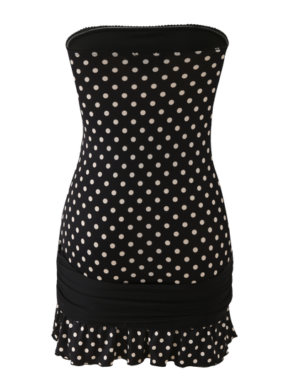 Polka Dot Strapless Mini Dress – Ruffle Hem