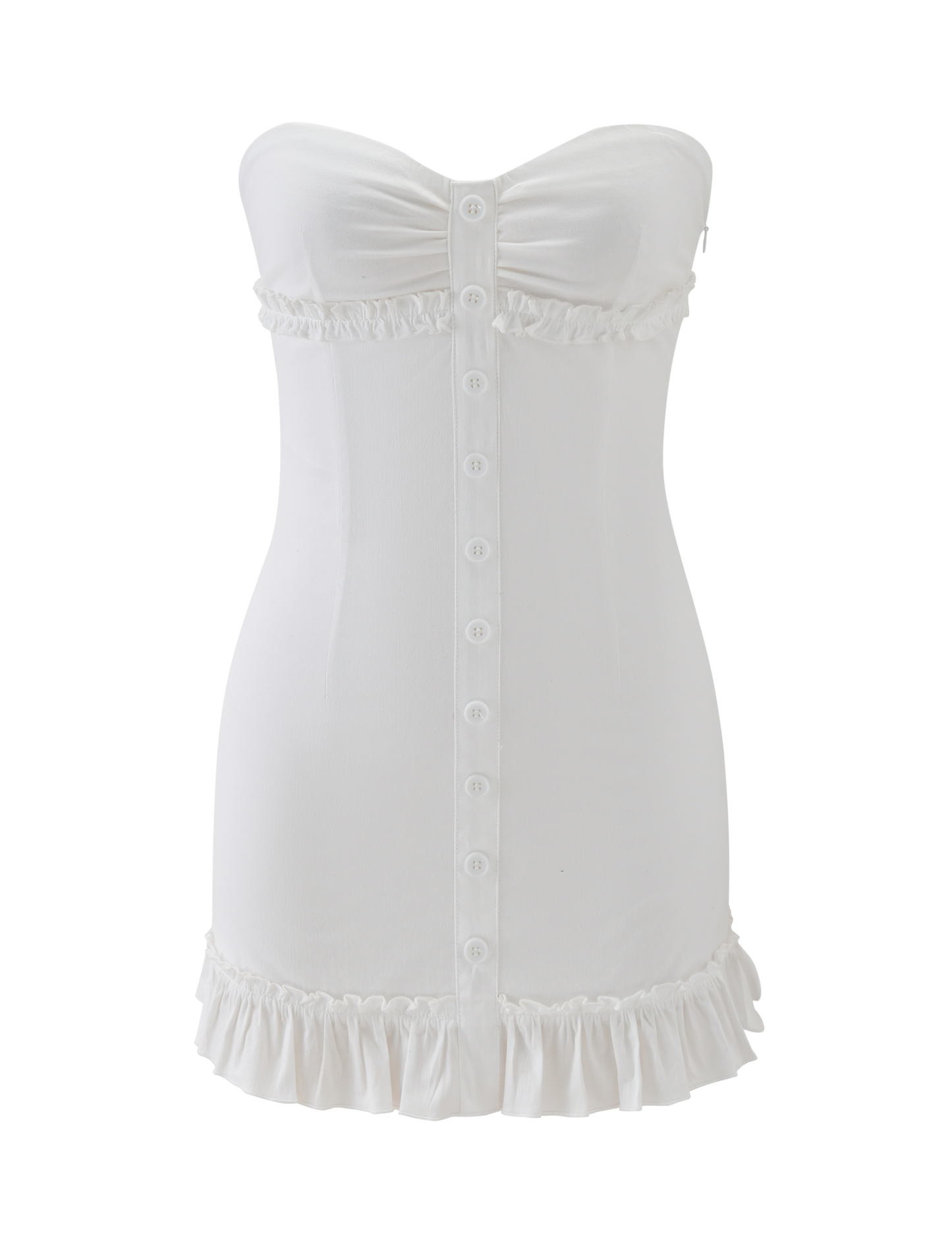 Stretch Woven Strapless White Mini Dress