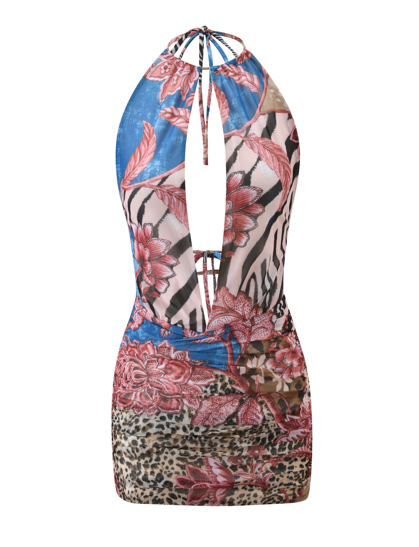 Mesh Halter Mini Dress Custom Print