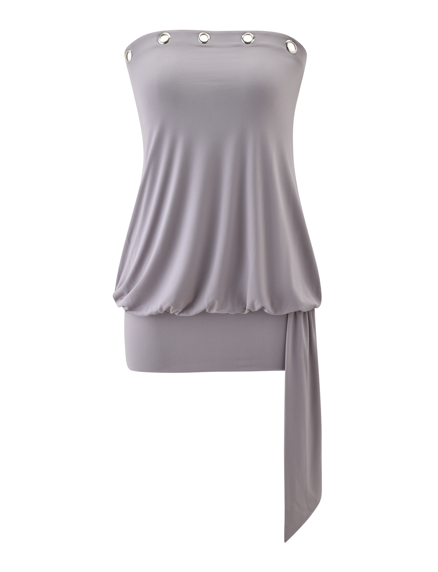 Smooth Blouson Mini Dress Sculpted Strapless Style in Cool Slate