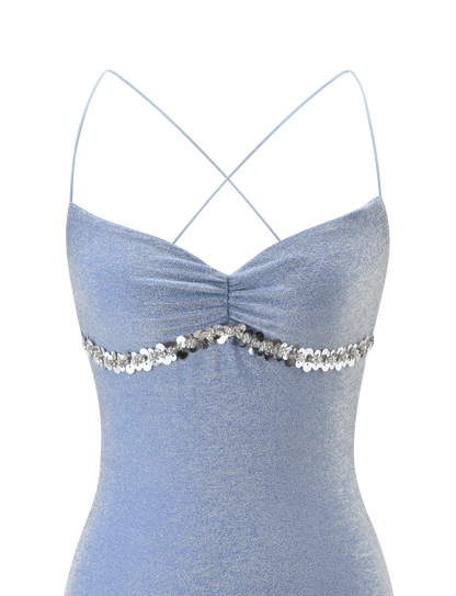 Sparkly Mesh Mini Dress – Open Back