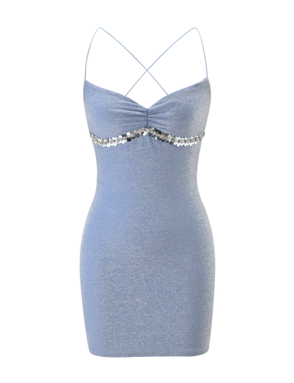 Sparkly Mesh Mini Dress – Open Back