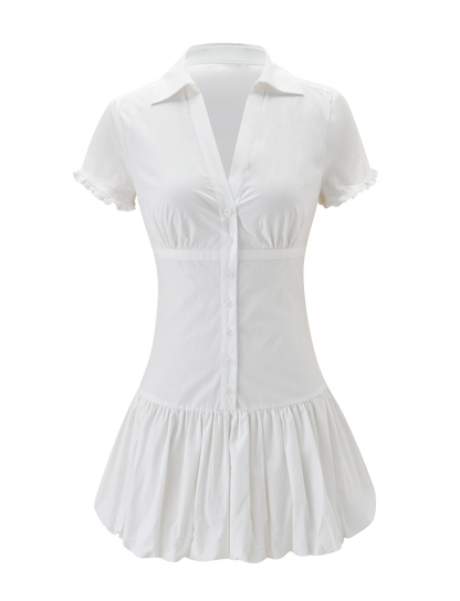 White Cotton Bubble Mini Dress