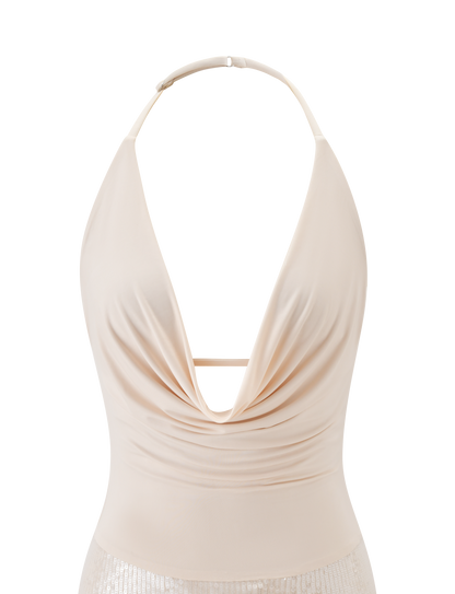 Sequin Halter Mini Dress – Cowl Neck