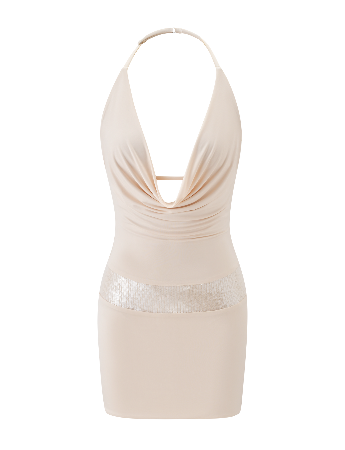 Sequin-Trimmed Halter Mini Dress