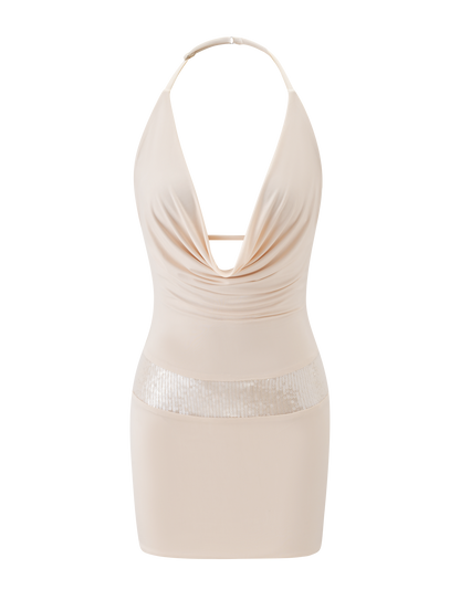 Sequin Halter Mini Dress – Cowl Neck