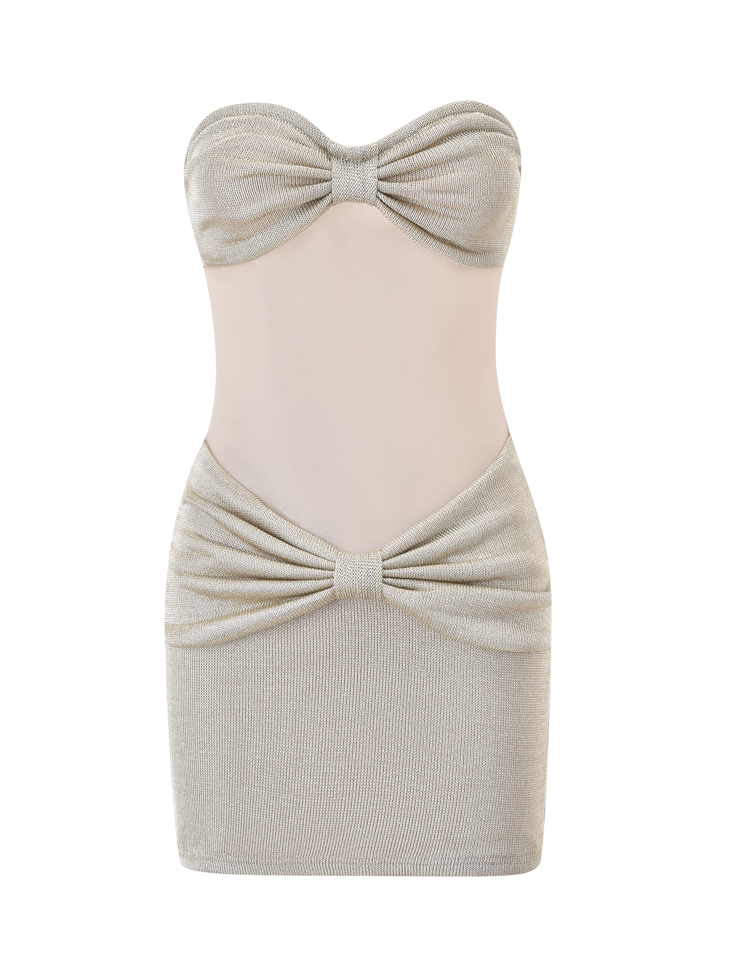 Metallic Knit Strapless Mini Dress Shimmering Texture for Evening