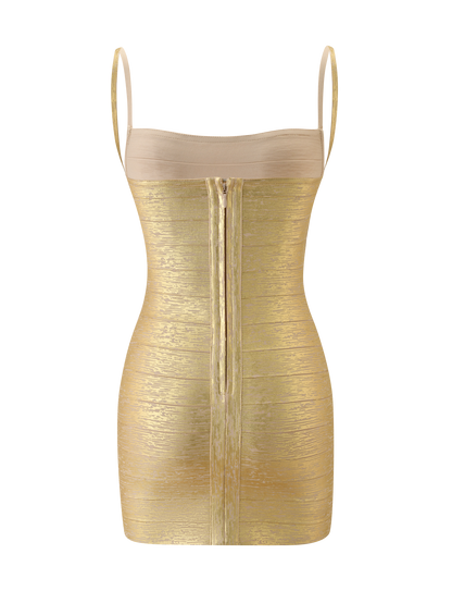 Metallic Bandage Mini Dress – Square Neck