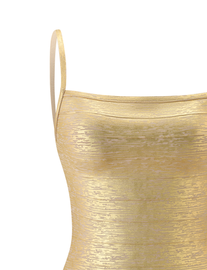 Metallic Bandage Mini Dress – Square Neck