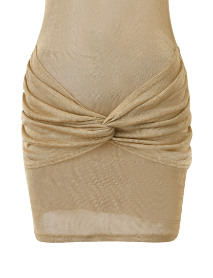 Gold Knit Mini Dress – Backless Drop Waist
